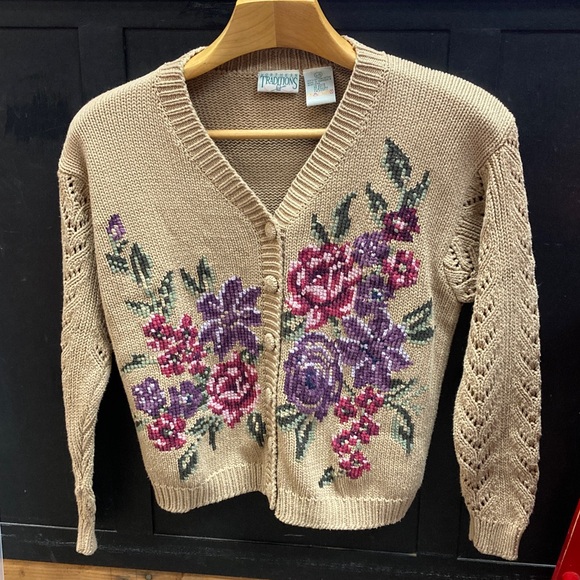 Vintage Northern Traditions 100% Cotton Cardigan knit buttons, size Large EUC - Picture 2 of 10